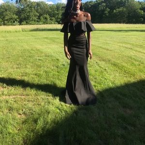 Two piece black off the shoulder prom dress